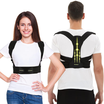Muguras taisnotājs, regulējama plecu siksna, stājas korektors vīriešiem un sievietēm, kas mazina sāpes kaklā, plecos, muguras augšdaļā un lejasdaļā (L/XL)