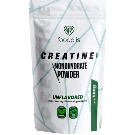 Kreatīna monohidrāta pulveris 500g | 100% kreatīna monohidrāta pulveris mikronizētā veidā | Bezgaršīgs | Ieskaitot dozatoru | Optimāla šķīdība | Vegāns | Bez ĢMO