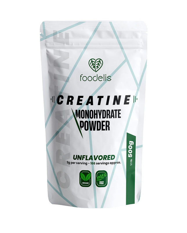 Kreatīna monohidrāta pulveris 500g | 100% kreatīna monohidrāta pulveris mikronizētā veidā | Bezgaršīgs | Ieskaitot dozatoru | Optimāla šķīdība | Vegāns | Bez ĢMO