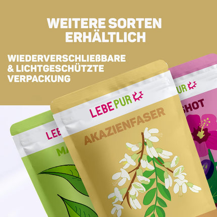 Lebepur organiskā akācijas šķiedra vegānam 125 g, 90% šķiedrvielu, bez garšas un smaržas, akācijas šķiedras pulveris, bez glutēna, bez piedevām, augsts šķiedrvielu saturs ar 90 g uz 100 g