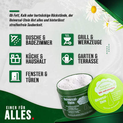 Zielinsky universālais akmens, zaļais akmens, tīrīšanas akmens, mājsaimniecības skārda kārba, 1 iepakojums (1 x 900 g + 2 bezmaksas speciālie sūkļi)