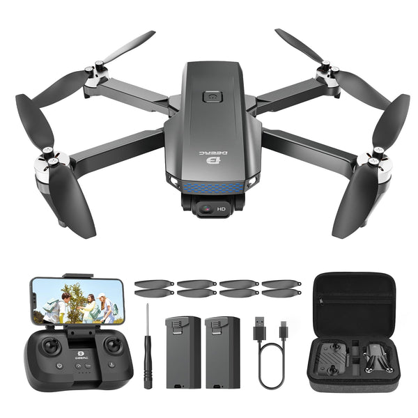 DEERC drons ar 1080P kameru bērniem, iesācējiem, D20S RC droni, salokāmi ar FPV pārraidi, 2 akumulatori, ilgs lidojuma laiks, bezkontaktu motors, augstuma noturēšana, optiskās plūsmas rotaļlieta, dāvana zēniem, C0