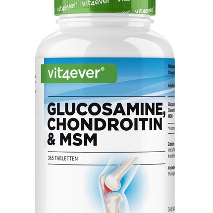 Glikozamīna hondroitīns MSM - 365 tabletes - augsta deva ar 2000 mg dienā - 3 mēnešu krājumi - bez nevēlamām piedevām