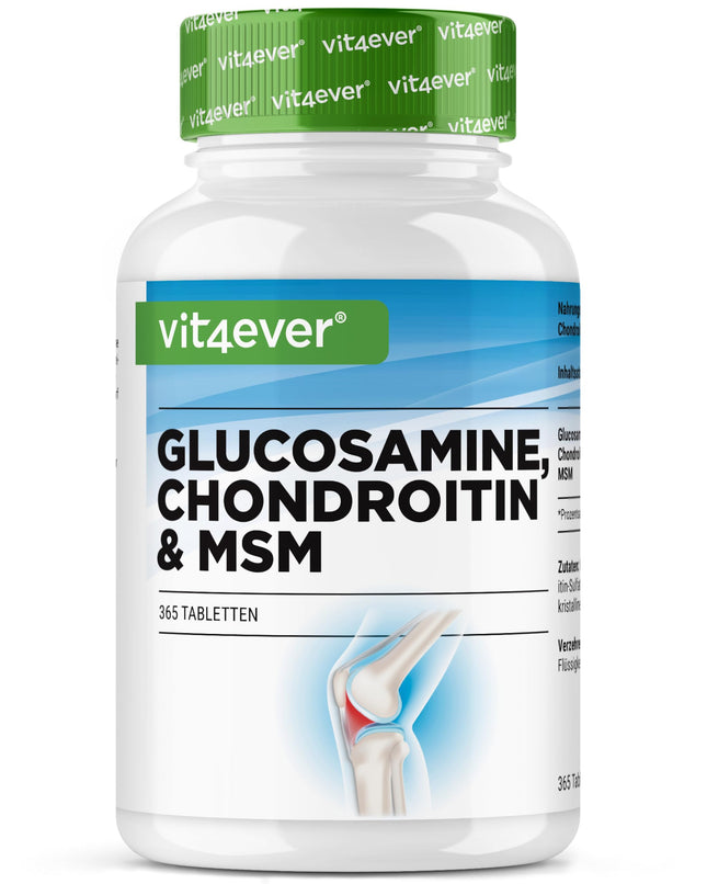 Glikozamīna hondroitīns MSM - 365 tabletes - augsta deva ar 2000 mg dienā - 3 mēnešu krājumi - bez nevēlamām piedevām