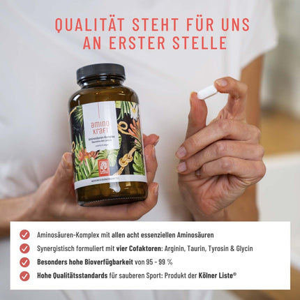 Augstas devas aminoskābju komplekss - 180 vegāniskas aminoskābju tabletes ar 1000 mg katrā dienā ar 12 dažādām aminoskābēm - EAA modeļa tabletes no NATURTREU