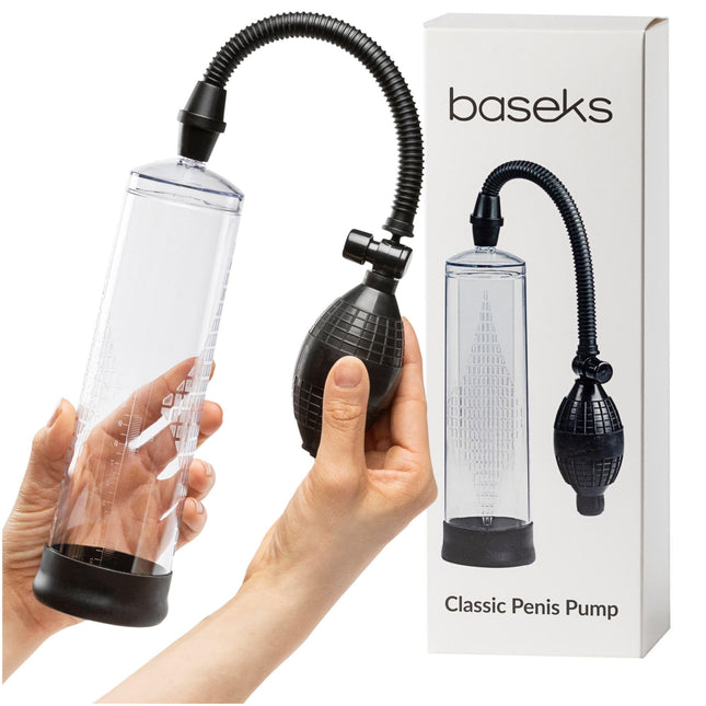 Baseks Classic dzimumlocekļa pumpis 24 cm - manuāls vakuuma pumpis vīriešiem - vienkāršs dzimumlocekļa pumpis ar caurspīdīgu cilindru - funkcionāls dzimumlocekļa pumpis iesācējiem - dzimumlocekļa pumpis bez akumulatora - rokas dzimumlocekļa pumpis