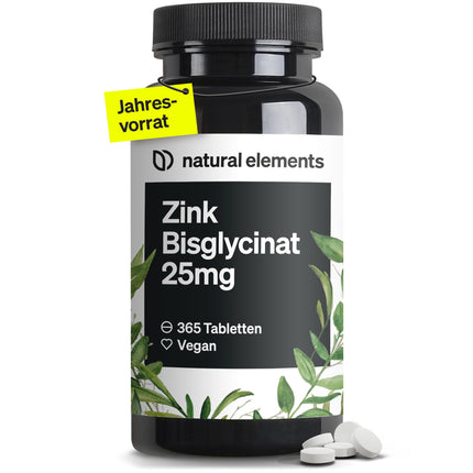 Cinks 25 mg – 365 tabletes – labi panesams cinka bisglicināts (cinka helāts) – vegāns, lielas devas, bez nevajadzīgām piedevām – ražots Vācijā un laboratoriski pārbaudīts