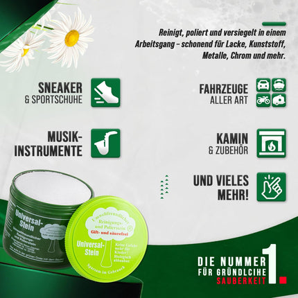 Zielinsky universālais akmens, zaļais akmens, tīrīšanas akmens, mājsaimniecības skārda kārba, 1 iepakojums (1 x 900 g + 2 bezmaksas speciālie sūkļi)