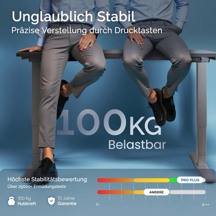DESKSPACE PRO Plus augstumā regulējams pelēks rāmis | Galda rāmis ar divu motoru regulējamu augstumu | Elektriskais galda rāmis ar atmiņas funkciju