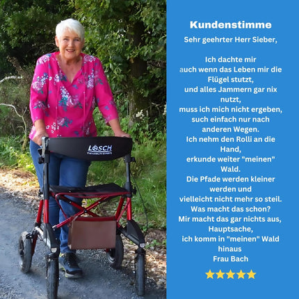 TABAS salokāms un viegls rollators ar sēdekli | Cenas/veiktspējas uzvarētājs | Āra rollators ar pneimatiskajām riepām, sēdekļa un muguras siksnu, somas un spieķa turētāju | Rollators senioriem | Lösch Reha palīglīdzekļi staigāšanai