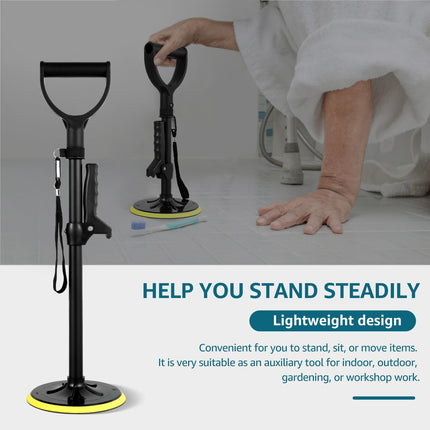Stāvēšanas palīglīdzeklis ar regulējamu augstumu 41/51/61 cm, stāvēšanas palīglīdzeklis ar 18 cm diametra apaļu neslīdošu pamatni, roku balstiem, stāvēšanas palīglīdzeklis senioriem, izturīgs, palīdz vecāka gadagājuma cilvēkiem stāvēt (dzeltens)