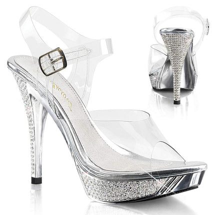 Pleaser sieviešu platformas sandales Elegant 408, caurspīdīgas (tumši zilas/sudraba hroma), 38. izmērs (UK 5)