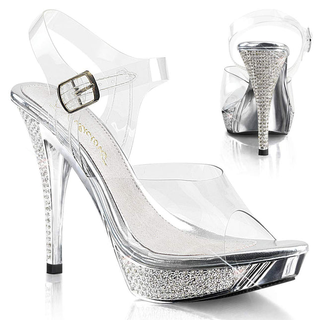 Pleaser sieviešu platformas sandales Elegant 408, caurspīdīgas (tumši zilas/sudraba hroma), 38. izmērs (UK 5)