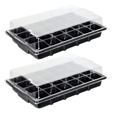 Schramm® 2 daļu audzēšanas komplekts siltumnīcas audzēšanas paplātes podiem iekštelpu siltumnīcai 38,5 x 24 x 7 cm 48 audzēšanas podiem audzēšanas komplekts mini siltumnīca melna