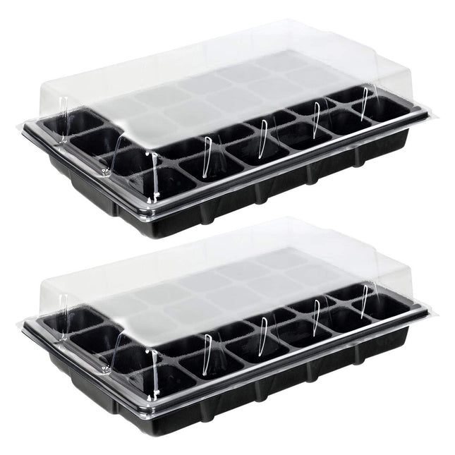 Schramm® 2 daļu audzēšanas komplekts siltumnīcas audzēšanas paplātes podiem iekštelpu siltumnīcai 38,5 x 24 x 7 cm 48 audzēšanas podiem audzēšanas komplekts mini siltumnīca melna
