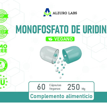 Alzuro Labs uridīna monofosfāts | 250 mg | 60 vegānu kapsulas | Augstas devas smadzeņu, atmiņas un nervu sistēmas atbalsts | 2 mēnešu krājums | Laboratorijā pārbaudīts GMP sertificēts uztura bagātinātājs