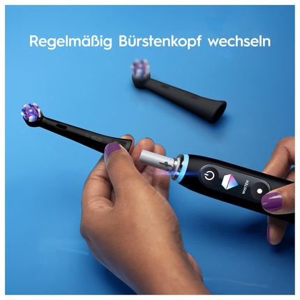Oral-B iO Radiant White elektriskās zobu birstes uzgaļi, 6 iepakojumā, balinoši zobi, oriģinālais zobu birstes uzgalis Oral-B iO zobu birstēm, pastkastītei drošs iepakojums, melns