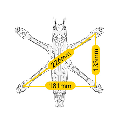 Master 5 V2 drona rāmis — 226 mm garenbāze, viegls dizains, vibrāciju slāpējoša konstrukcija, CNC alumīnija sakausējuma galva, saderīga ar DJI O3 Air Unit, ideāli piemērota frīstaila lidošanai.