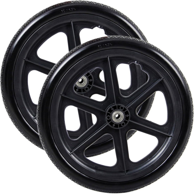 2 gab. 16 collu ratiņkrēsla aizmugurējo riteņu nomaiņas piederumi 16x1,75, cietas gumijas riepas ar 12 mm gultņiem manuāliem ratiņkrēsliem (melnas)