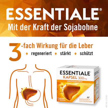 ESSENTIALE® kapsulas 300 mg aknu slimību ārstēšanai | 90 gabali | augu izcelsmes zāles | lai uzlabotu aknu bojājumu simptomus, ko izraisa nepareizs uzturs vai aknas bojājošas vielas