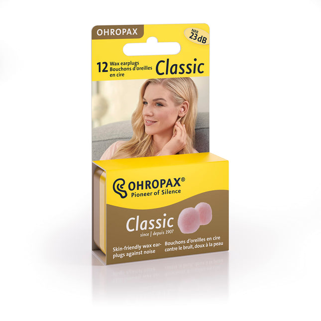 OHROPAX — Classic — Ausu aizbāžņi — 1x 12 gabali — Priekšausu aizbāžņi aizsardzībai pret troksni — Vaska ausu aizbāžņi atpūtai un miegam, kā arī aizsardzībai pret mitrumu un vēju
