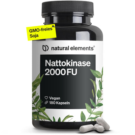 Nattokināze – 180 lielas devas kapsulas, katra pa 100 mg (20 000 FU/g) – bez ĢMO – vegāns, bez nevajadzīgām piedevām – ražots Vācijā un laboratorijā pārbaudīts