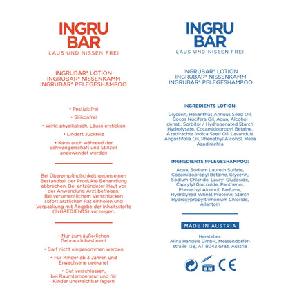 Ingrubar utu šampūns Lice&amp;Nits Free 2x150ml losjons un kopšanas šampūns - utu līdzeklis un utu ķemmes komplekts • Bez silikoniem un pesticīdiem • Augu eļļām • Vegāns - mazina niezi