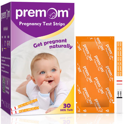 Premom 30 x grūtniecības tests agrīnai lietošanai. Īpaši jutīgs agrīnas grūtniecības tests: grūtniecības tests 10 mSV/ml - grūtniecības agrīna noteikšana 3 minūtēs - izdevīgs iepakojums 30 SST agrīna testa veikšanai.