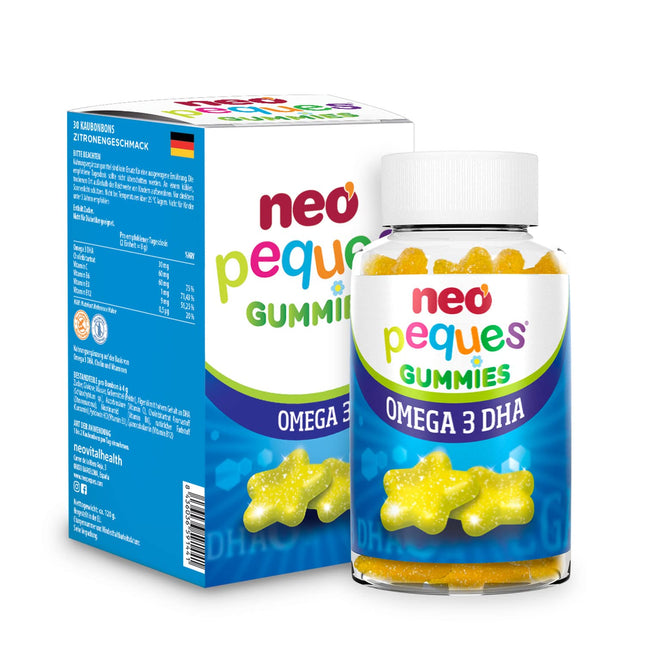 NEO PEQUES Peques | Omega 3 un DHA želejkonfektes bērniem | Citrona garša | 30 vienības | Veicina atmiņu| Želejkonfektes ar holīnu un B vitamīniem | Bērniem no 3 gadu vecuma