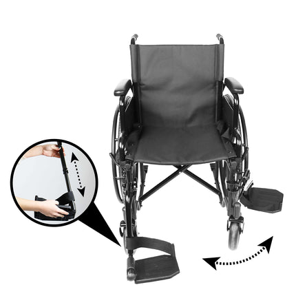 PEPE Mobility — viegls, salokāms ratiņkrēsls (tērauda konstrukcija, 17,5 kg), salokāmi roku balsti un kāju balsti, necaurduramas riepas visiem reljefiem