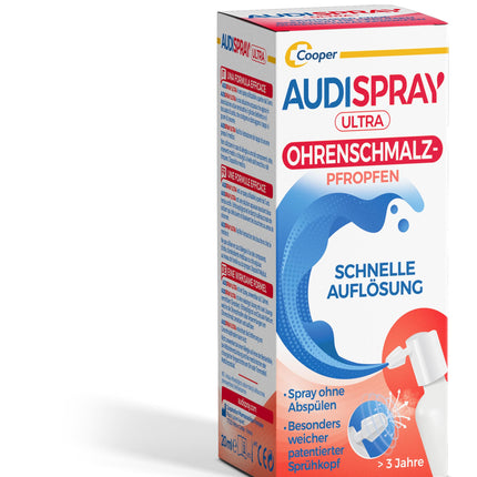 AUDISPRAY Ultra - Ausu sēra aizbāžņu ārstēšana - Ātra ausu sēra aizbāžņu izšķīdināšana - Ausu - Sprejs 20 ml