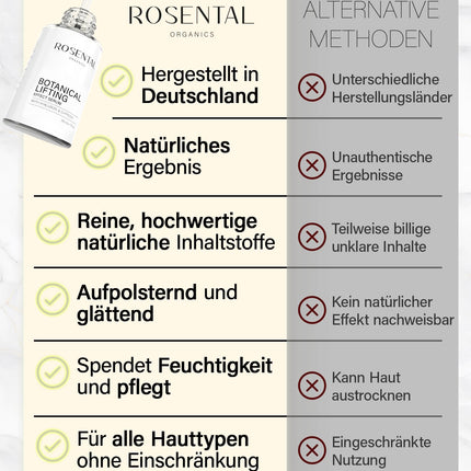 ROSENTAL ORGANICS dabīgs botāniskais liftinga efekta serums ar hialuronskābi un kofeīnu grumbu novēršanai - hialuronskābes sejas serums - mitrinošs serums - pretnovecošanās dabīgā kosmētika (30ml)