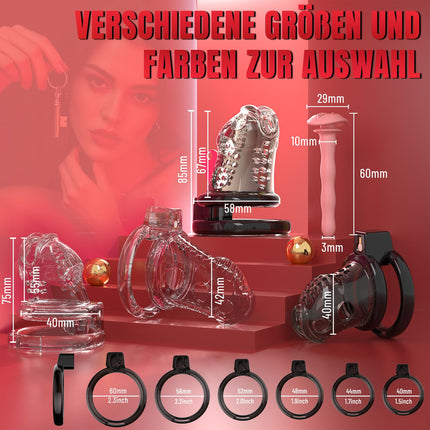 Chastity Cage Männer Peniskafig Keuschheitskafig Herren aus Harz & Premium Silikon mit 6 Penisringen - Ultraleicht & Unsichtbar für SM Fetisch, Sex Spielzeug Fesselspiele und Abstinenz | Cock Cage (M)