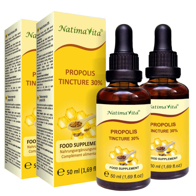 Propolisa pilieni 30% – 2 x 50 ml – Tīra augstas devas tinktūra – 100% dabīgs ekstrakts – Praktiska pipete – Vienkārša dozēšana – NatimaVita