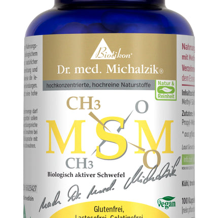 MSM Dr. med. Mihalziks | Dienas deva - augstas kvalitātes organiski saistīts sērs [1200 mg] | 100% tīrs metilsilfonilmetāns - 100 kapsulas - bez piedevām - no BIOTIKON®