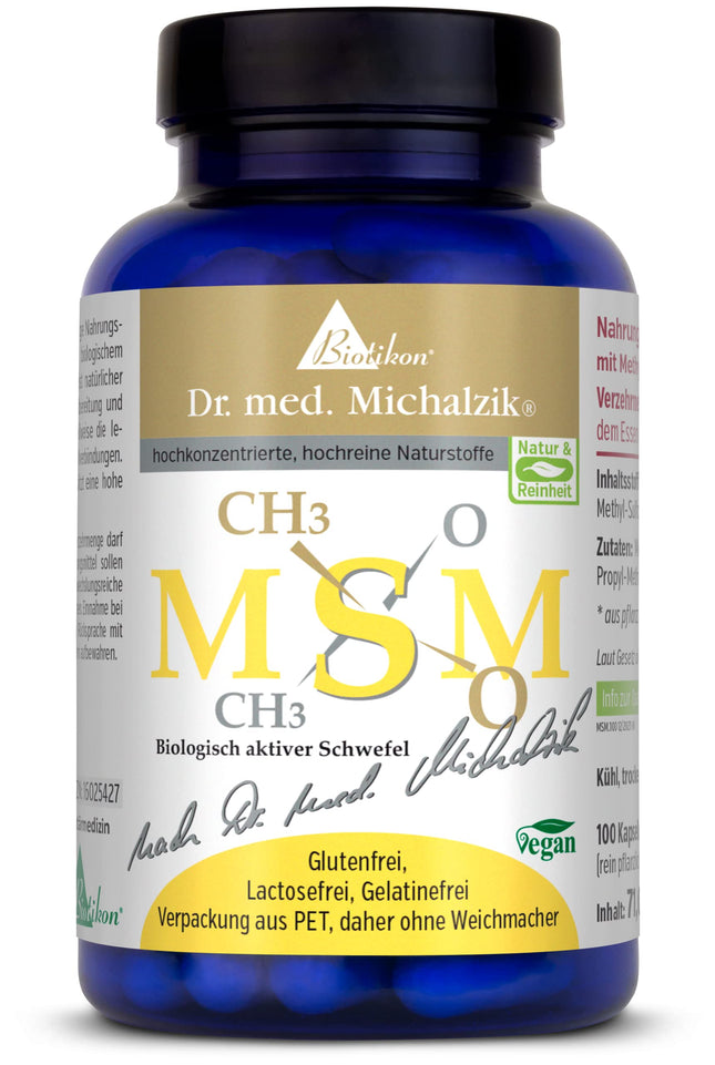 MSM Dr. med. Mihalziks | Dienas deva - augstas kvalitātes organiski saistīts sērs [1200 mg] | 100% tīrs metilsilfonilmetāns - 100 kapsulas - bez piedevām - no BIOTIKON®