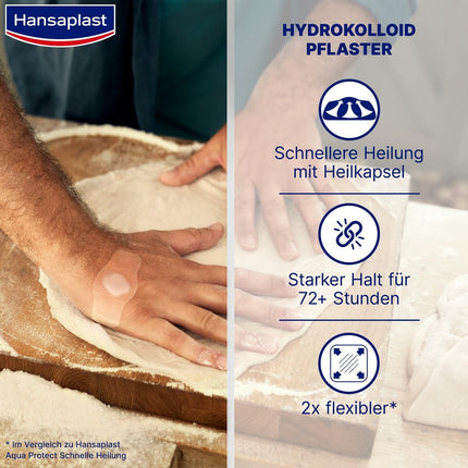 Hansaplast Plaster Second Skin Protection Regular (6 strēmeles), plāns un elastīgs hidrokoloīdais plāksteris ar dziedinošo kapsulu tehnoloģiju, ūdensizturīgs brūču plāksteris ar īpaši spēcīgu fiksāciju vismaz 72 stundas
