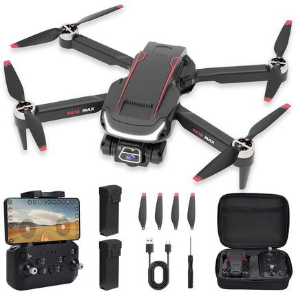 Drons ar kameru, HD 1080P droni ar bezkontaktu motoru, drons ar dubultu kameru bērnu droniem, RC kvadrokoptera drons ar 3D pagriezieniem, pacelšanās/nosēšanās ar vienu taustiņu, 2 baterijas