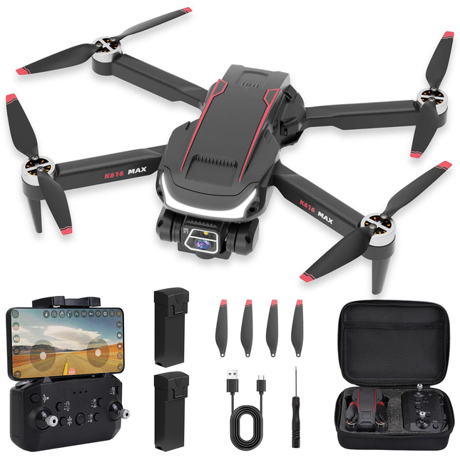 Drons ar kameru, HD 1080P droni ar bezkontaktu motoru, drons ar dubultu kameru bērnu droniem, RC kvadrokoptera drons ar 3D pagriezieniem, pacelšanās/nosēšanās ar vienu taustiņu, 2 baterijas