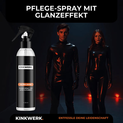 KINKWERK īpaši spīdīgs līdzeklis 250ml | Spīdīgs aerosols. Augstas spīduma lateksa kopšanas un pārsēju līdzeklis | Eļļa lateksam | Bez smaržas gumijas kopšana ar tīru silikona eļļu | Lateksa un gumijas kopšana intensīvam spīduma efektam