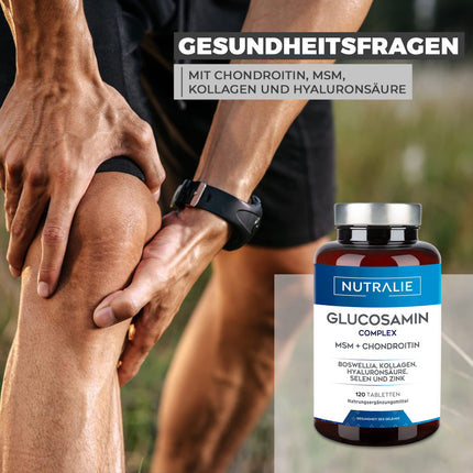 Glikozamīna hondroitīns MSM 2268 mg augsta deva - bosvēlijas kolagēns - kaulu uzturēšanai ar glikozamīnu, hondroitīnu MSM kolagēnu, hialuronskābi, selēnu un cinku - laboratoriski pārbaudīts - 120 tabletes Nutralie