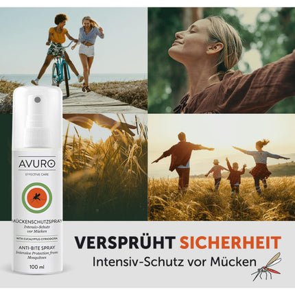 AVURO odu atbaidīšanas aerosols 100 ml, ilgstoša aizsardzība pret kukaiņiem, 100% augu izcelsmes aktīvā viela - eikalipta citrondzelzs eļļa, bez DEET