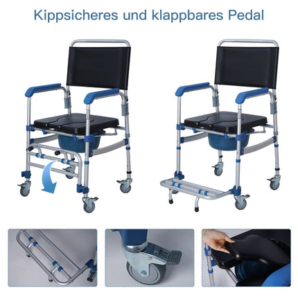 Bimiti tualetes krēsls ar ritentiņiem līdz 150 kg dušas ratiņkrēsls Ūdensizturīgs tualetes krēsls Mobilais aprūpes krēsls senioriem, slimniekiem, invalīdiem un grūtniecēm