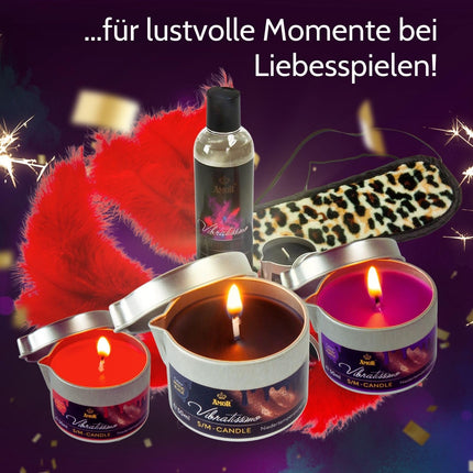 VIBRATISSIMO S/M svece, degoša sarkana, 50 ml | Zema temperatūra sarkanā krāsā | Augstas kvalitātes sveču vasks bez smaržas | Pilināšanas svece erotiskām spēlēm | Romantiska masāžas svece pāriem | Vaska svece