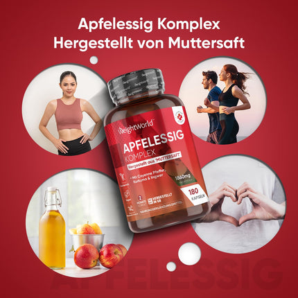 Ābolu sidra etiķa kapsulas - 1860 mg ābolu sidra etiķa komplekss no mātes sulas un Lactobacillus Gasseri, kurkumas, ingvera un kajēnas pipariem - 180 kapsulas 2 mēnešiem - ābolu sidra etiķis - WeightWorld