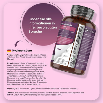 Hialuronskābes kapsulas - 600 mg vienā kapsulā - 120 vegāniskas hialuronskābes kapsulas - 4 mēnešu krājumi - molekulas izmērs (500-700 kDa) - hialuronskābe - seruma alternatīva - WeightWorld