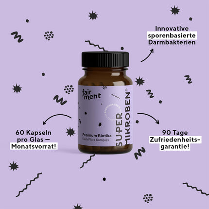 fairment SuperMicrobes® baktēriju celmi 3 miljardi CFU/dienas devā, ar cinku, vegāniski, histamīnu neitralizējoši un ar augstu devu, 60 kapsulas no Vācijas