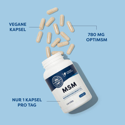 Vimergy MSM 500 mg kapsulas – MSM kapsulas ar kalciju un silīcija dioksīdu – vegānas kapsulas bez želatīna – bez ĢMO un glutēna, bez želatīna, košers (120 kapsulas)