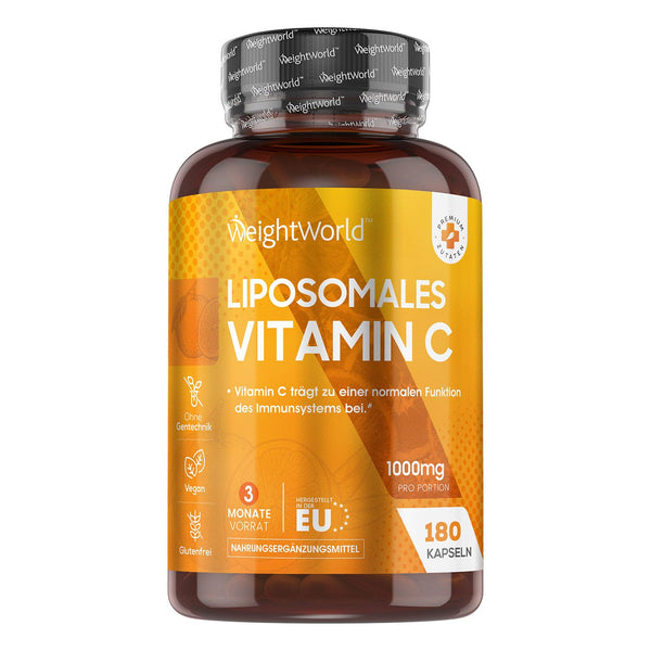 Liposomu C vitamīns - 1000 mg C vitamīna, 100 mg saulespuķu fosfāta un 30 mg mežrozīšu - 180 vegānas kapsulas - bez glutēna un ĢMO - WeightWorld