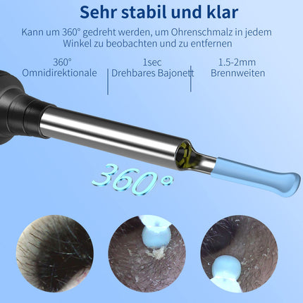 Ausu sēra noņemšanas otoskops, VITCOCO WiFi ausu tīrīšanas kamera 5MP HD ausu kamera IP67 ūdensnecaurlaidīgs otoskops 3,5 mm objektīva ausu endoskops ar 6 gaismas diodēm iPhone, iPad un Android viedtālruņiem (melns)